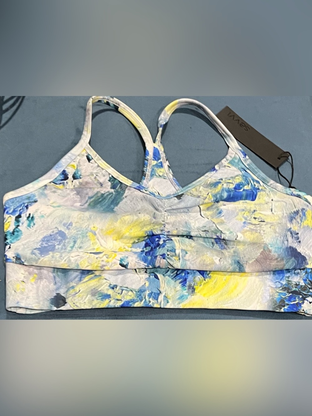 Savvi Addy Bra Blue Green Abstract Print Workput Top - Picture 2 of 2